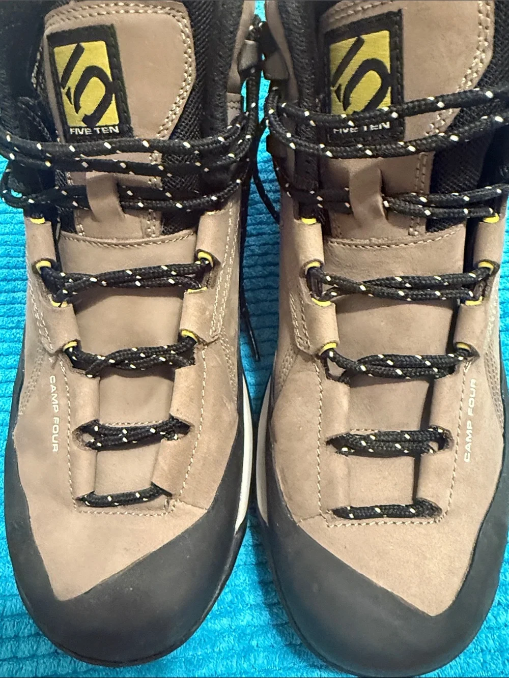 Men's Size 10 5.10 Five Ten Brown/Yellow Camp Four Mid Trail Hiking Shoes NEW